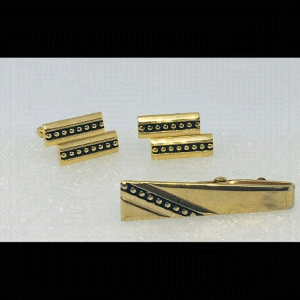 𝅺forstar cufflink and tie clip set Vintage MCM gold tone goldtone geometric